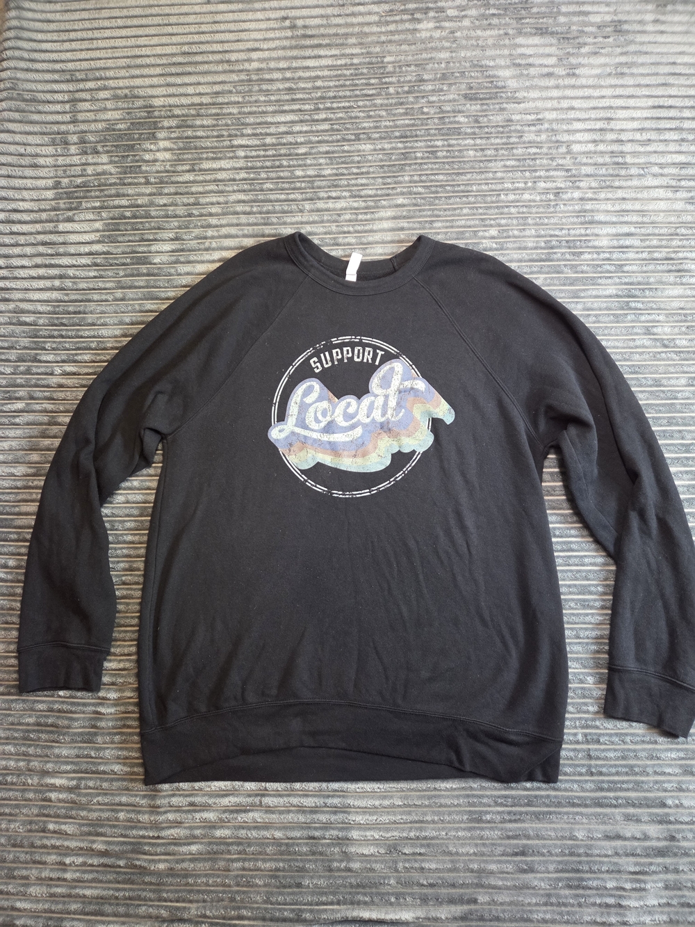 Bella Canvas Black Crewneck Sweatshirt with Multicolor 'Local' Graphic